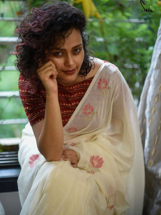 Plain linen saree