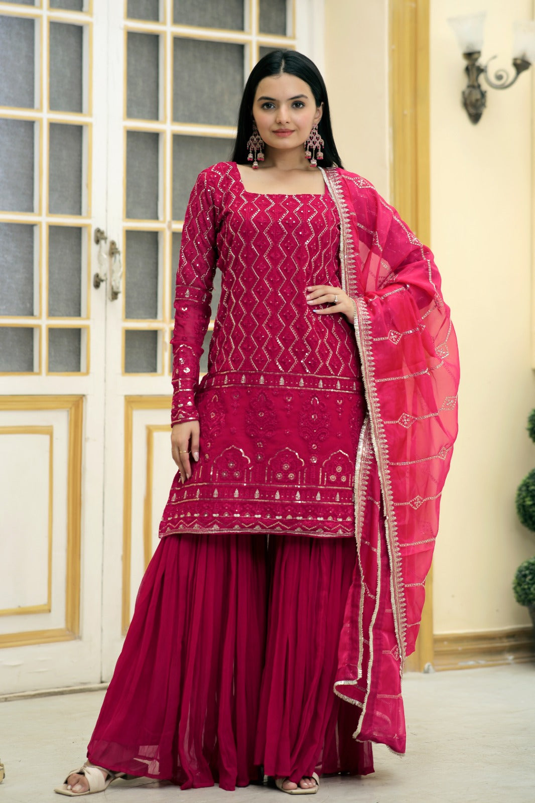 Georgette Thread Work Festive Wear Sharara Bottom Readymade Salwar Kameez,  Party Wear Embroidery Work Readymade Salwar Suit, Women Sharara - Etsy