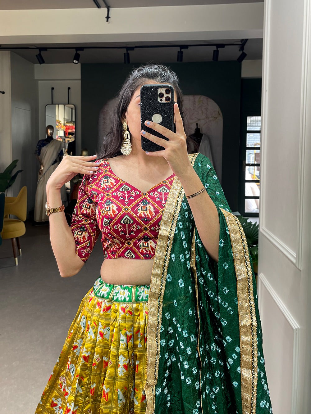 Jacquard silk lehenga