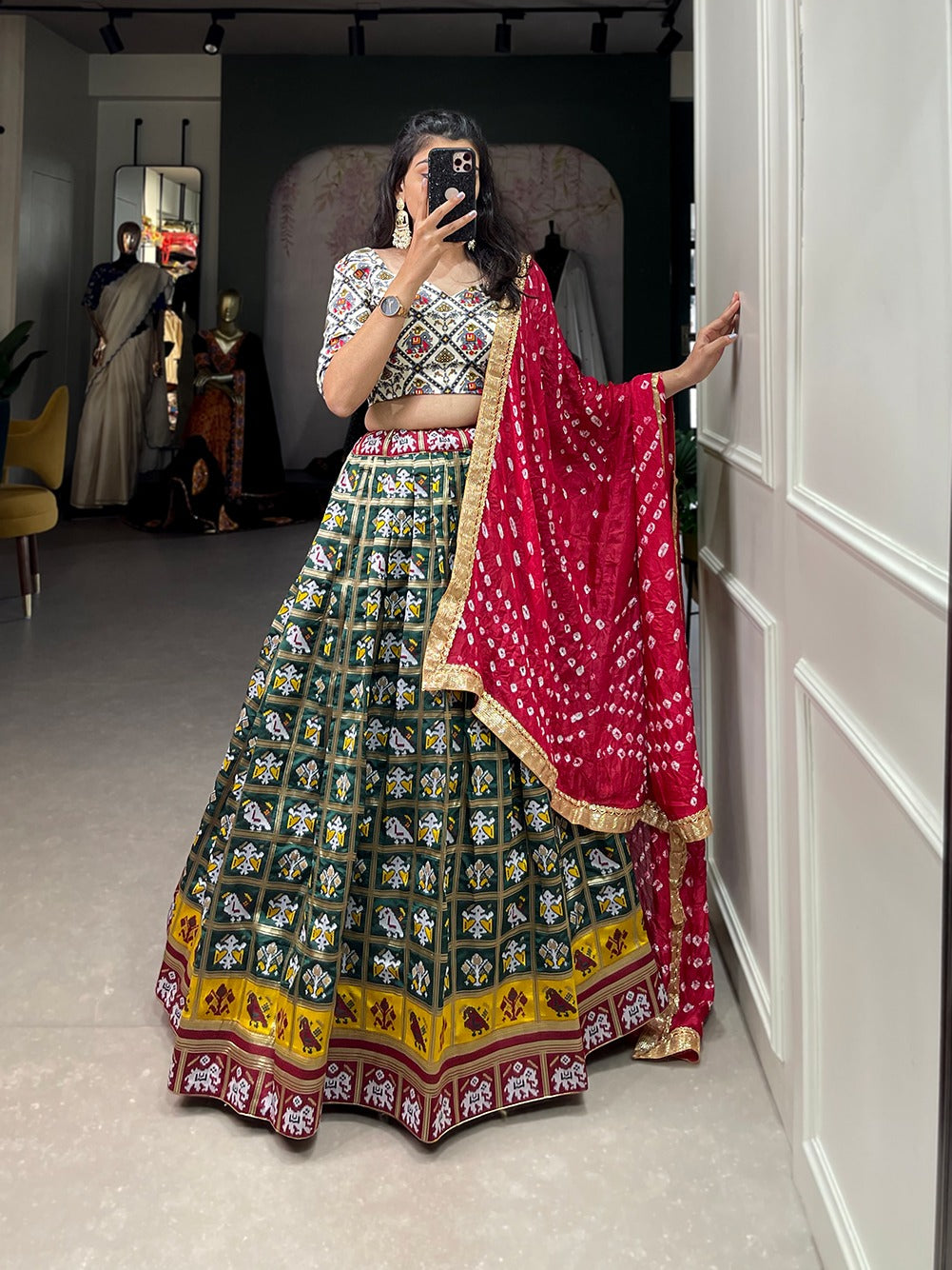 Jacquard silk lehenga