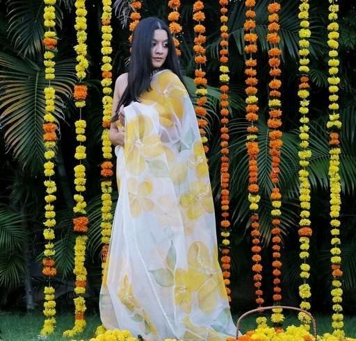 Pure linen yellow saree