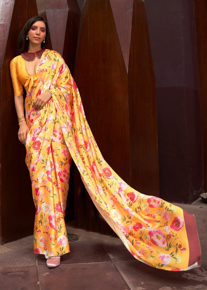 Soft silk yellow saree