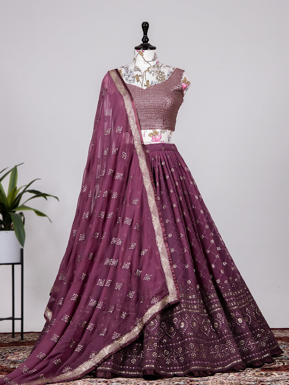 Designer wine georgette lehenga