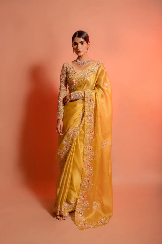 Soft organza yellow saree