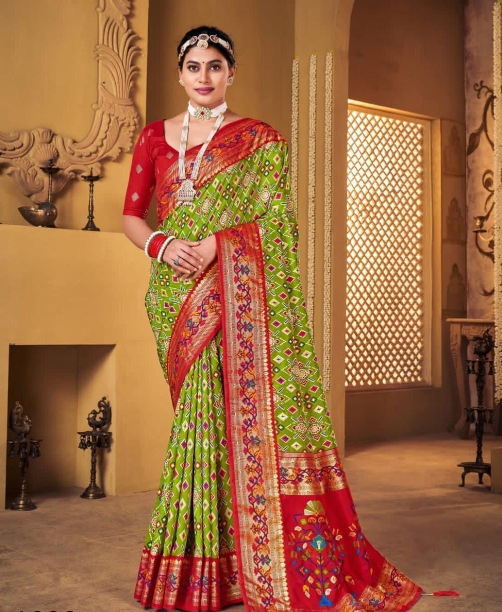 Patola munga crape silk sarees