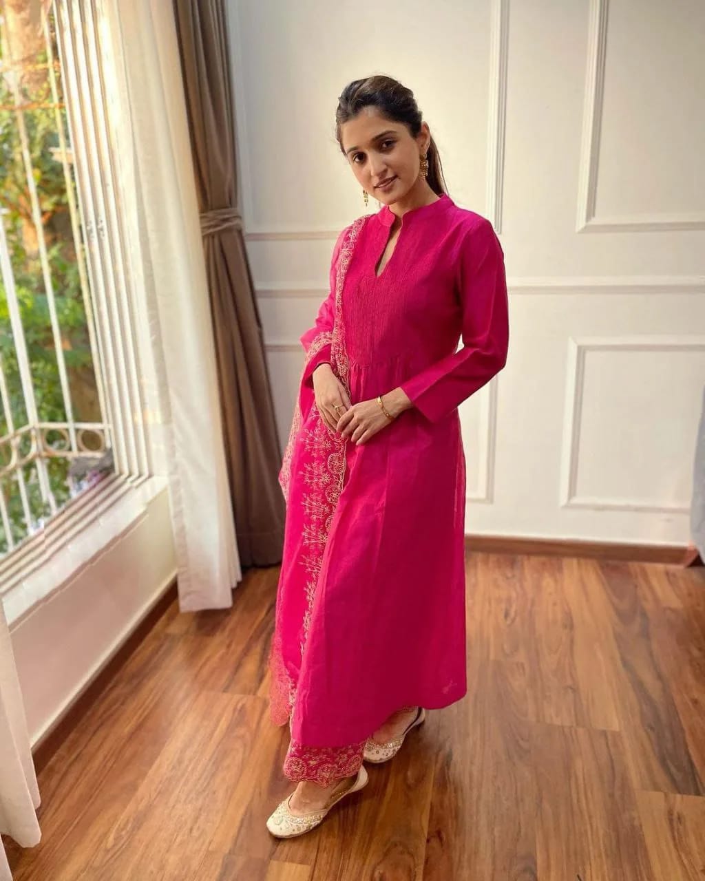 Chanderi pink kurti