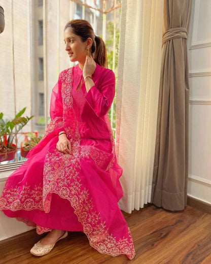 Chanderi pink kurti