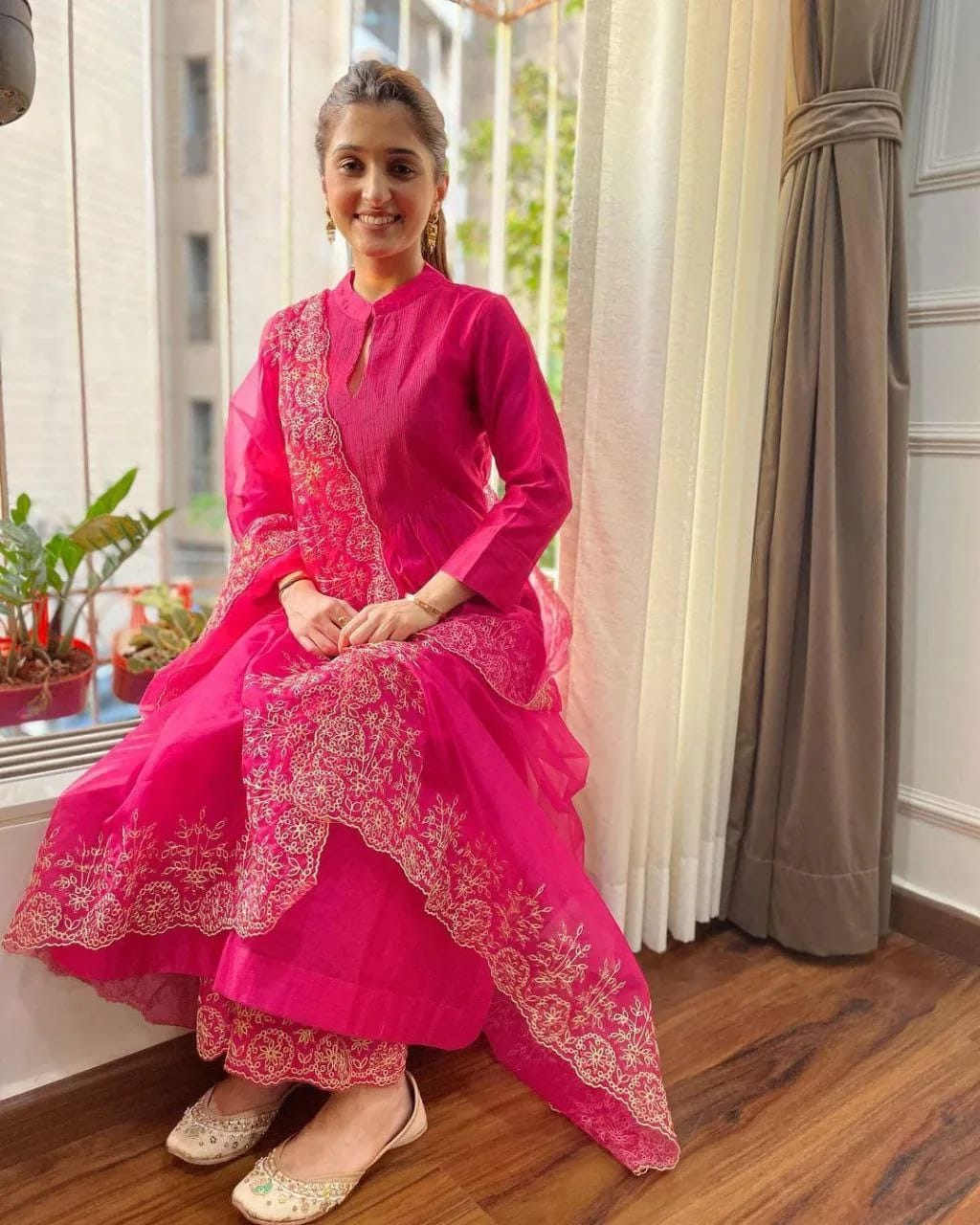 Chanderi pink kurti