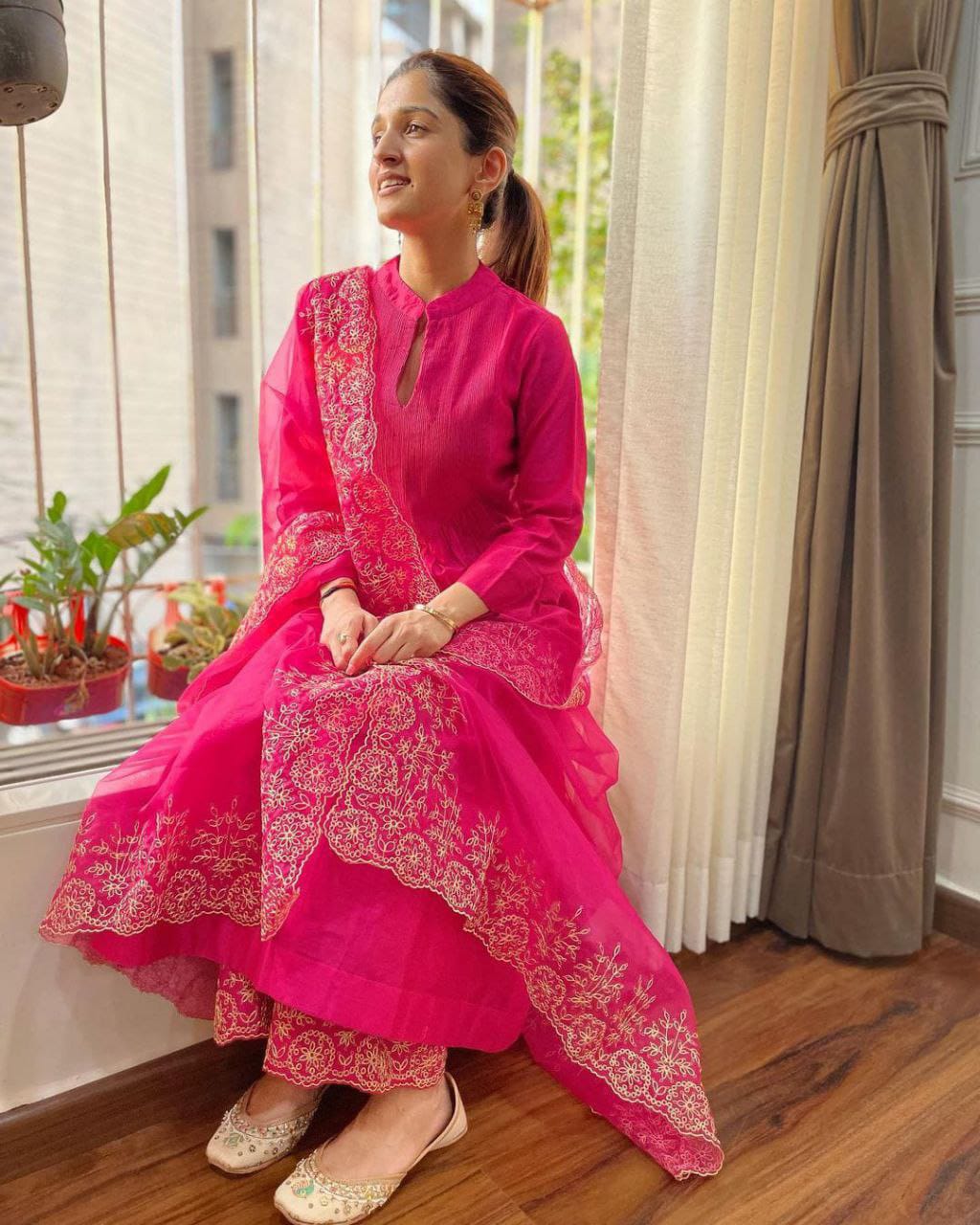 Chanderi pink kurti