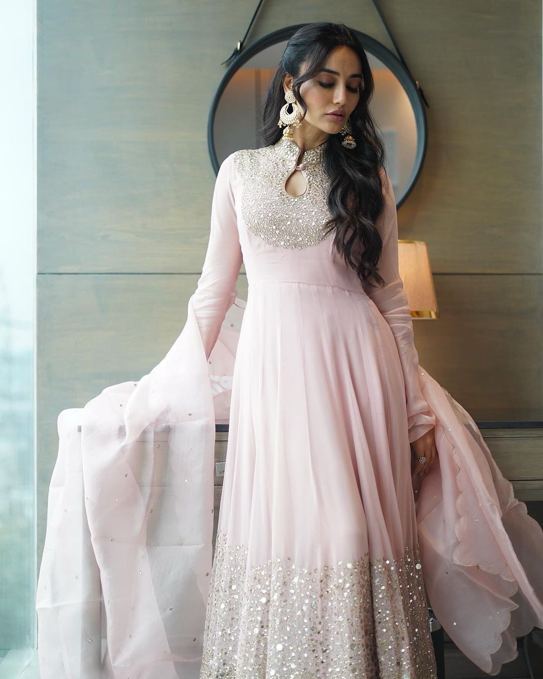 Faux georgette pink gown