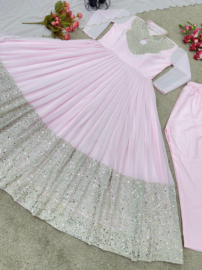 Faux georgette pink gown