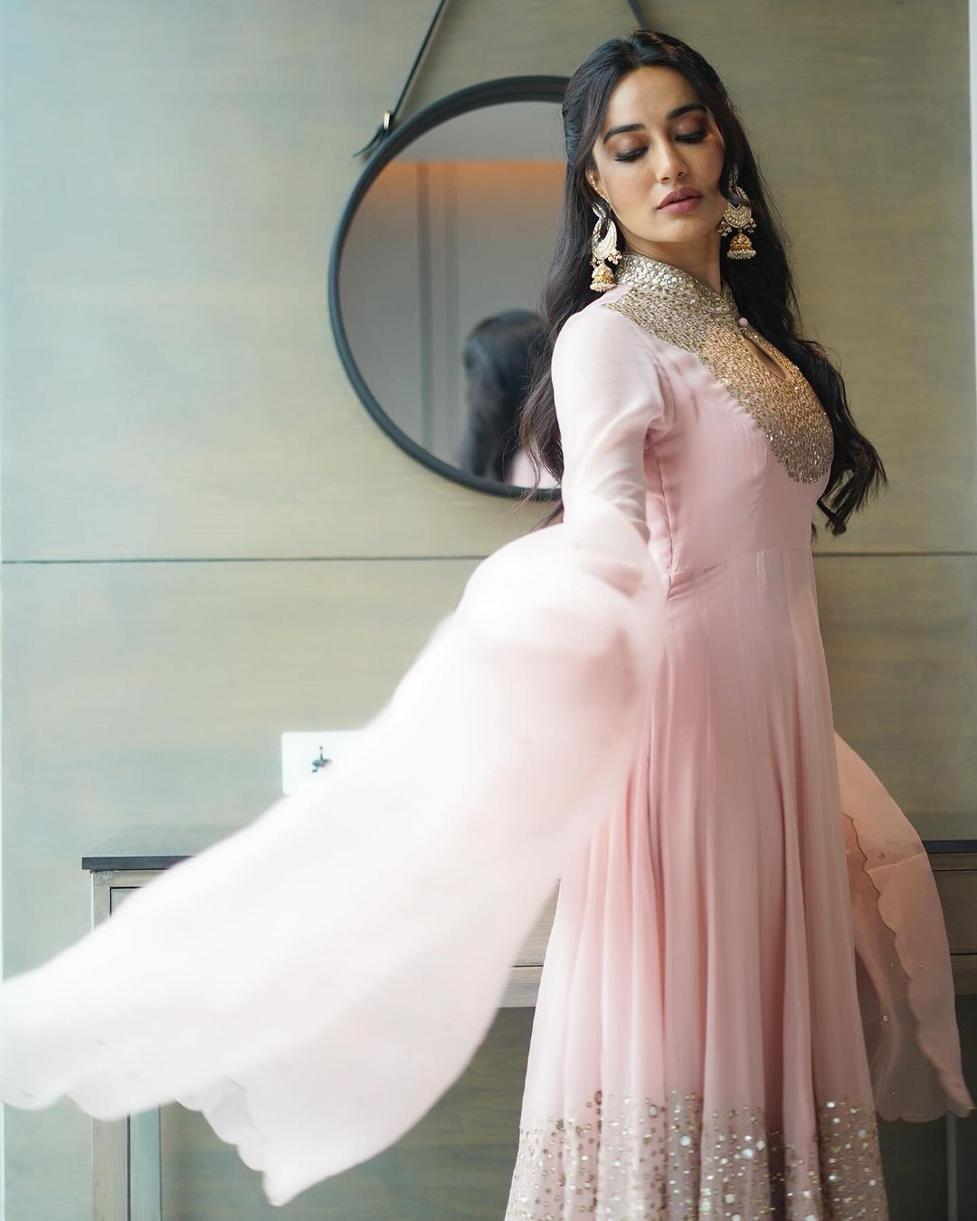 Faux georgette pink gown