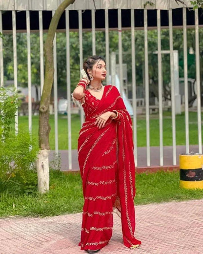 Georgette red saree