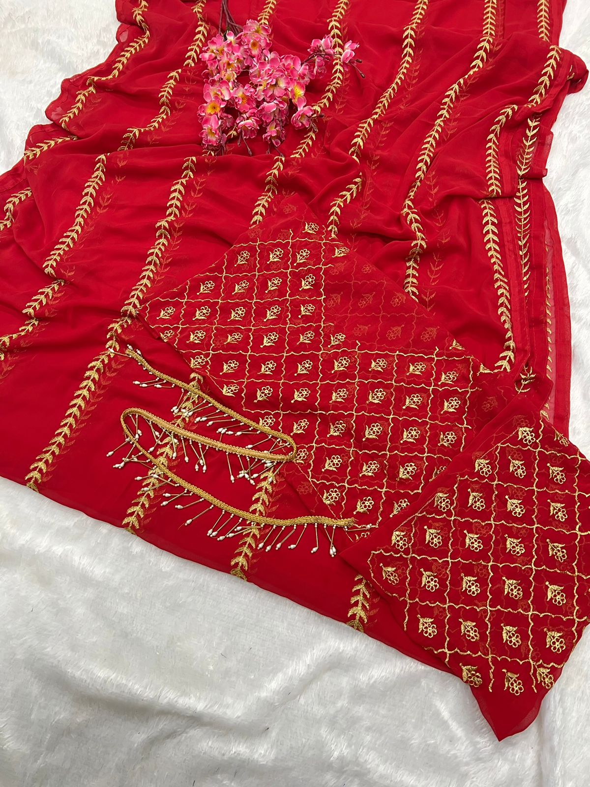 Georgette red saree