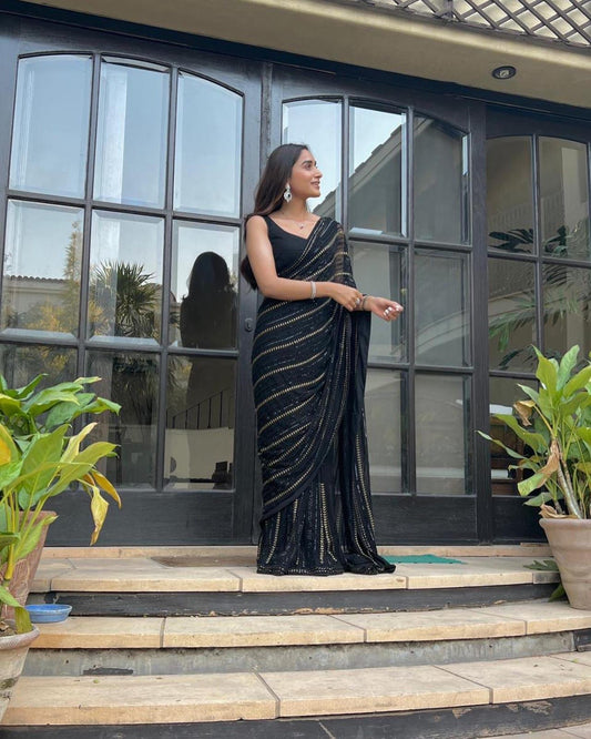 Black sequence saree