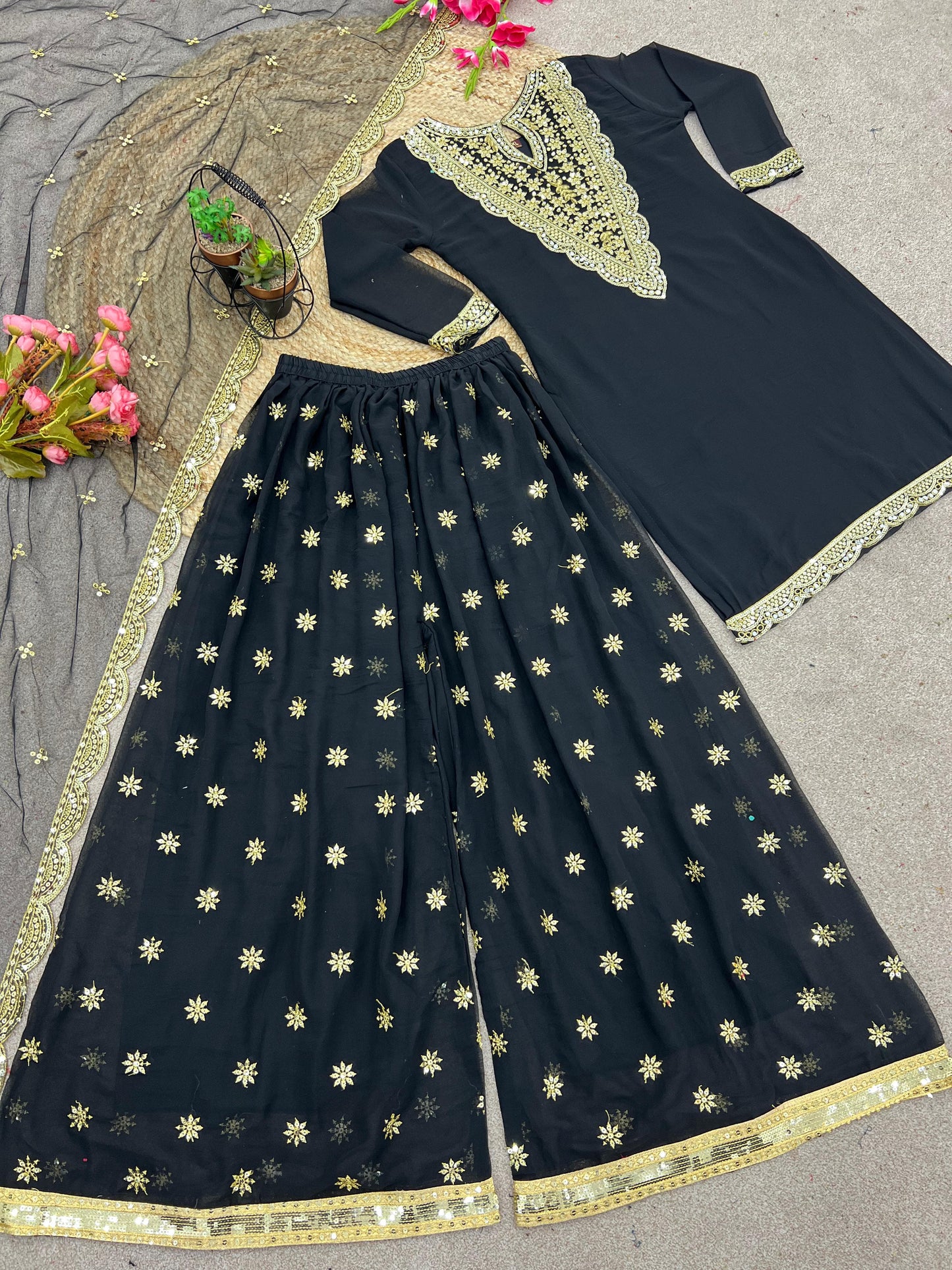 Faux georgette sharara suit