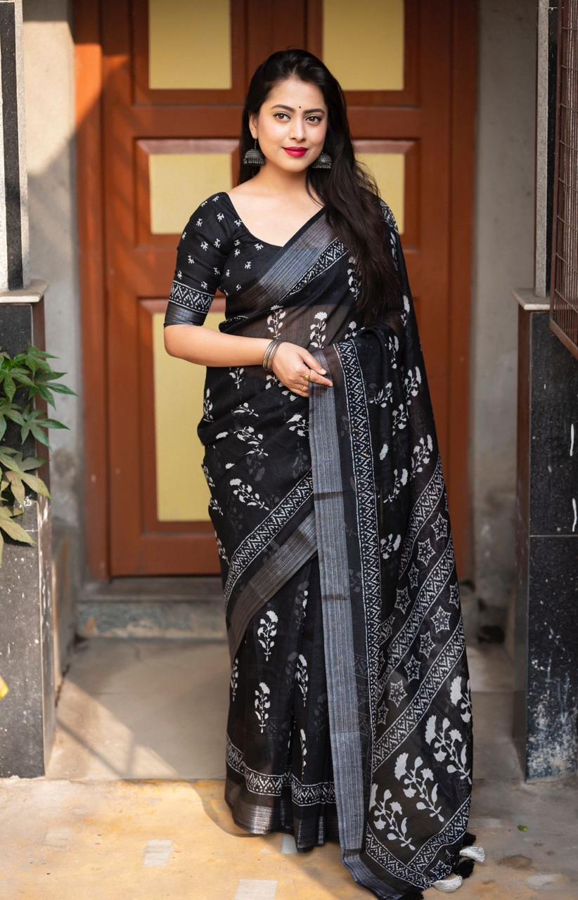 Soft linen saree