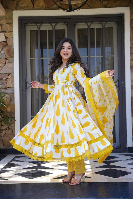 YELLOW LEAF ANARKALI SUIT