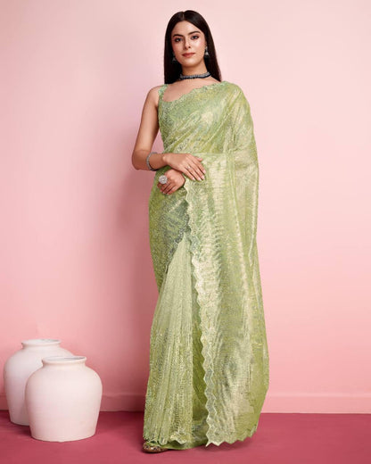 Silver twill net saree