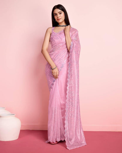 Silver twill net saree