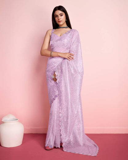 Silver twill net saree