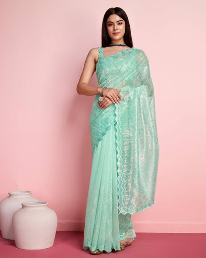 Silver twill net saree