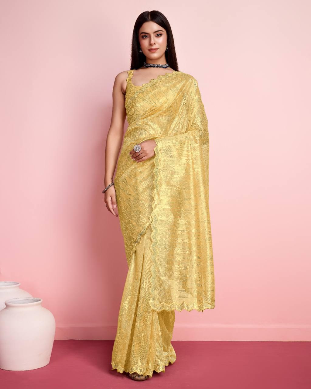 Silver twill net saree