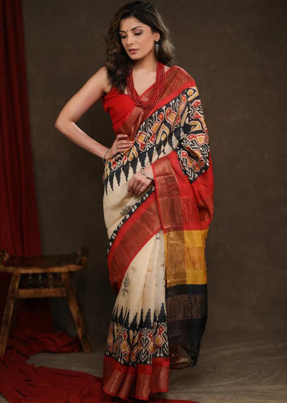 Plain linen saree