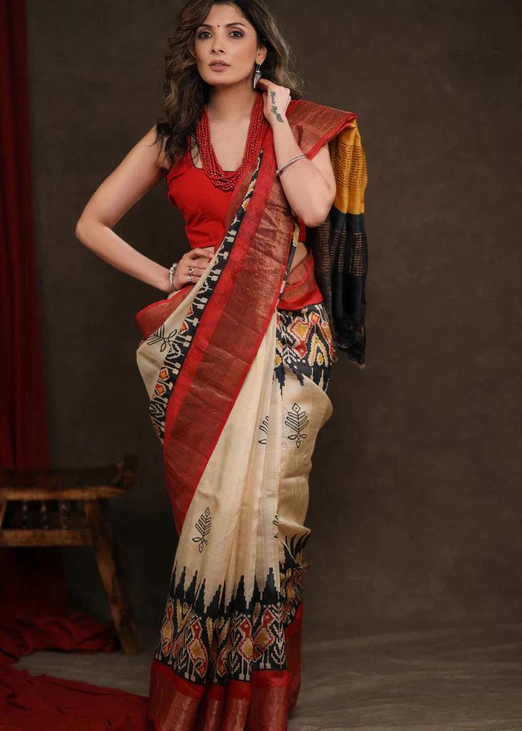 Plain linen saree