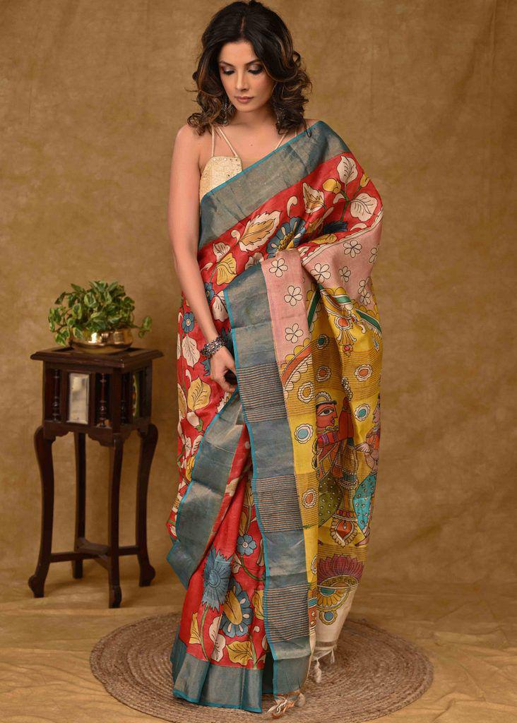 Plain linen saree