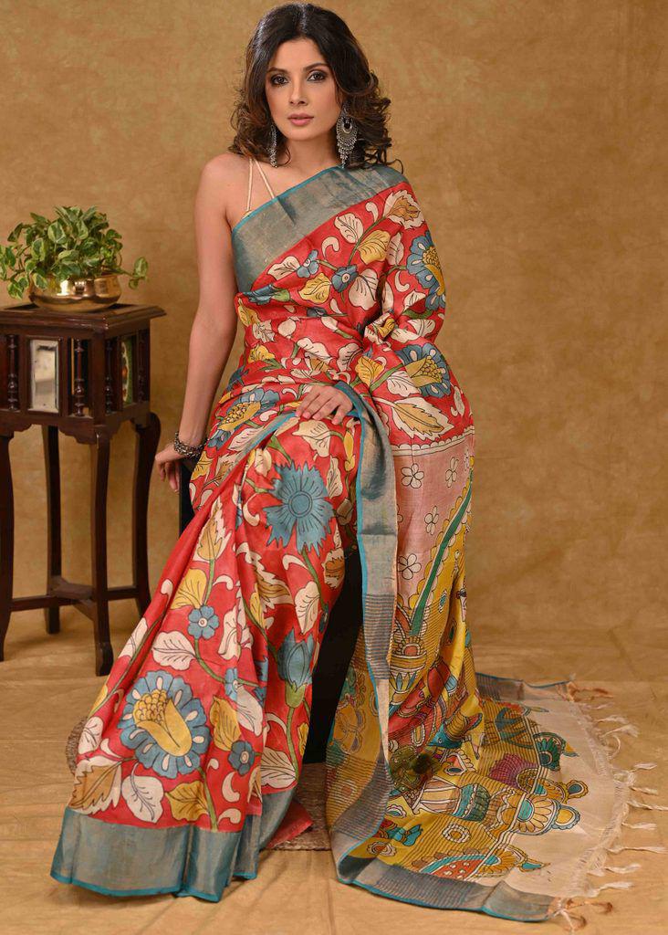 Plain linen saree