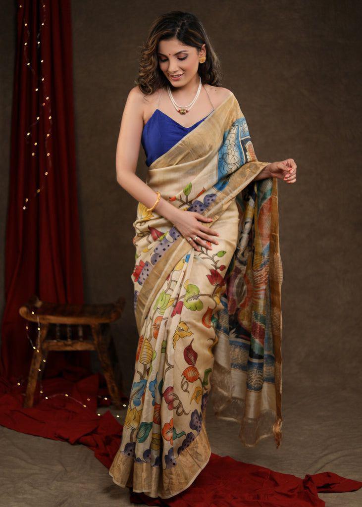 Plain linen saree