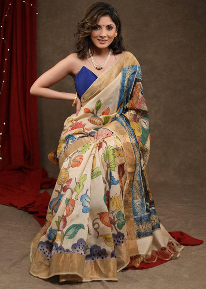 Plain linen saree