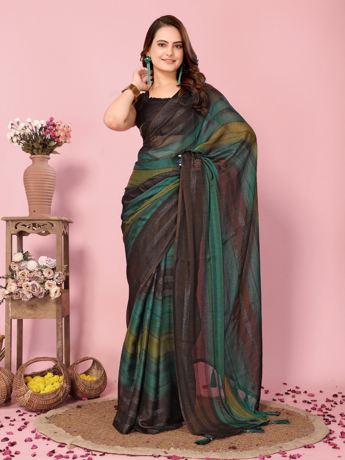 Rangoli zari ready to wear saree