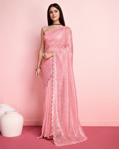 Silver twill net saree