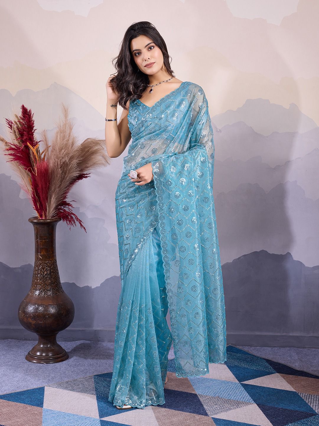 Twill net saree