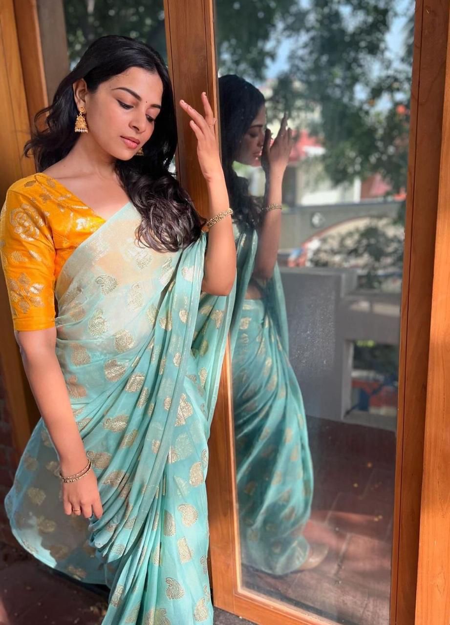 Pure viscose geoergette saree