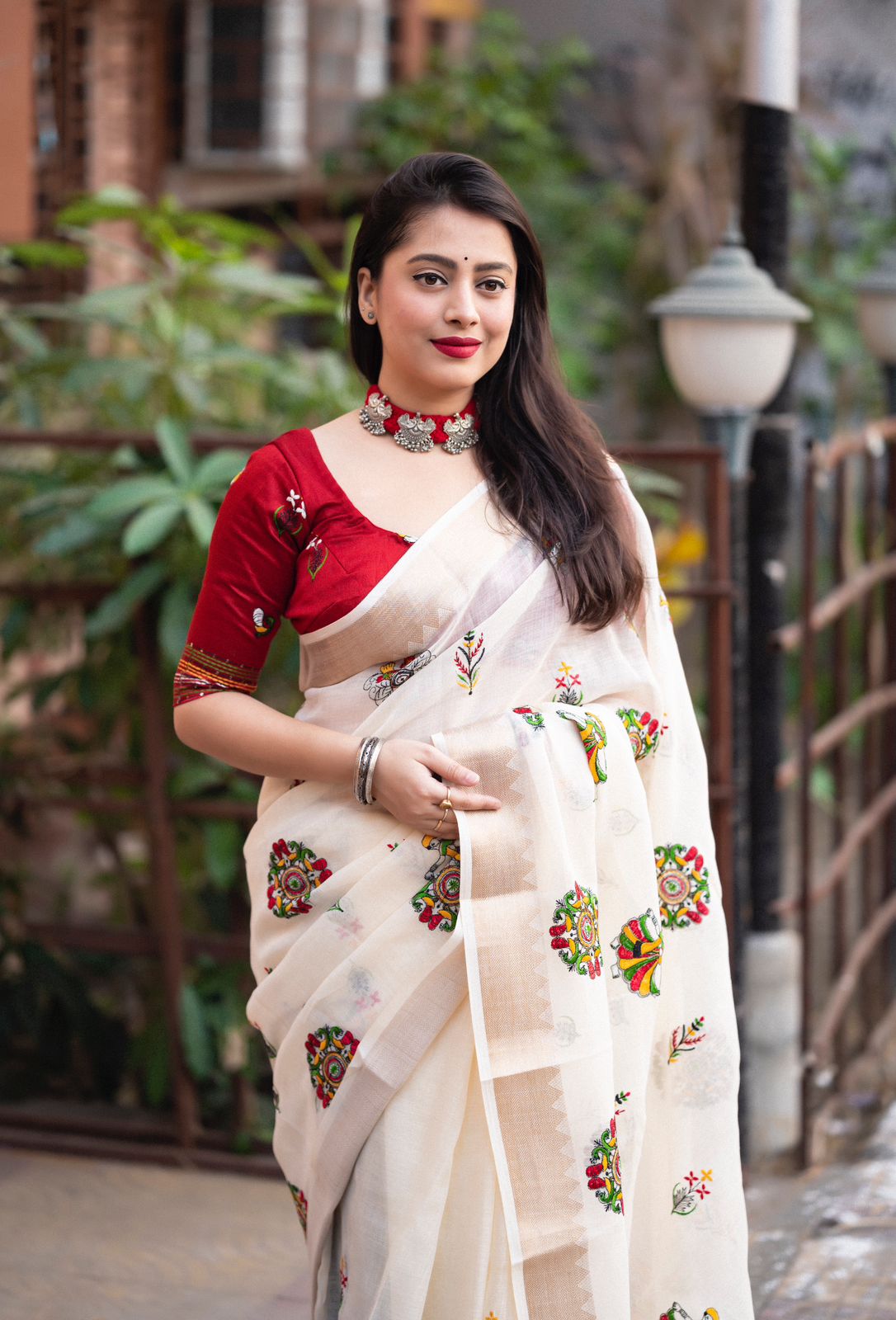 Soft ivory linen saree