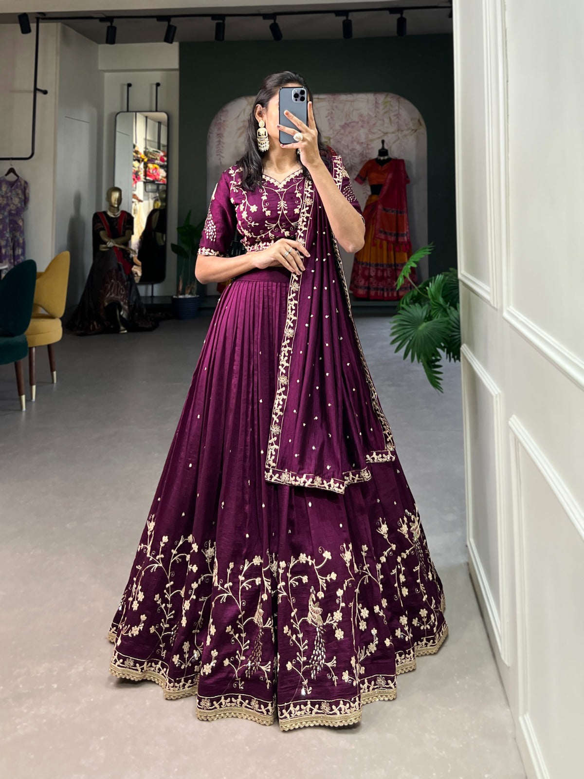 Vichitra silk lehenga choli