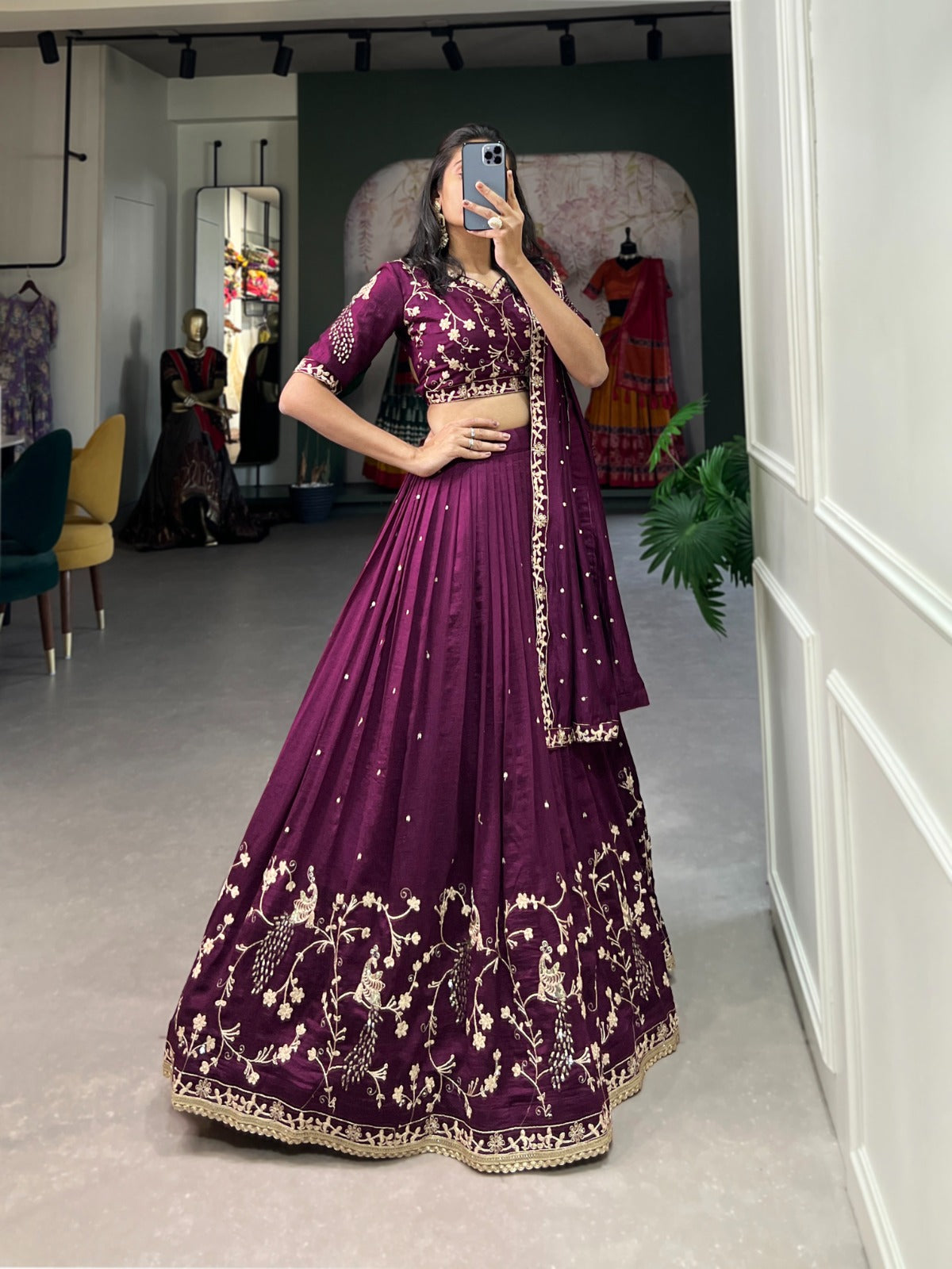 Vichitra silk lehenga choli