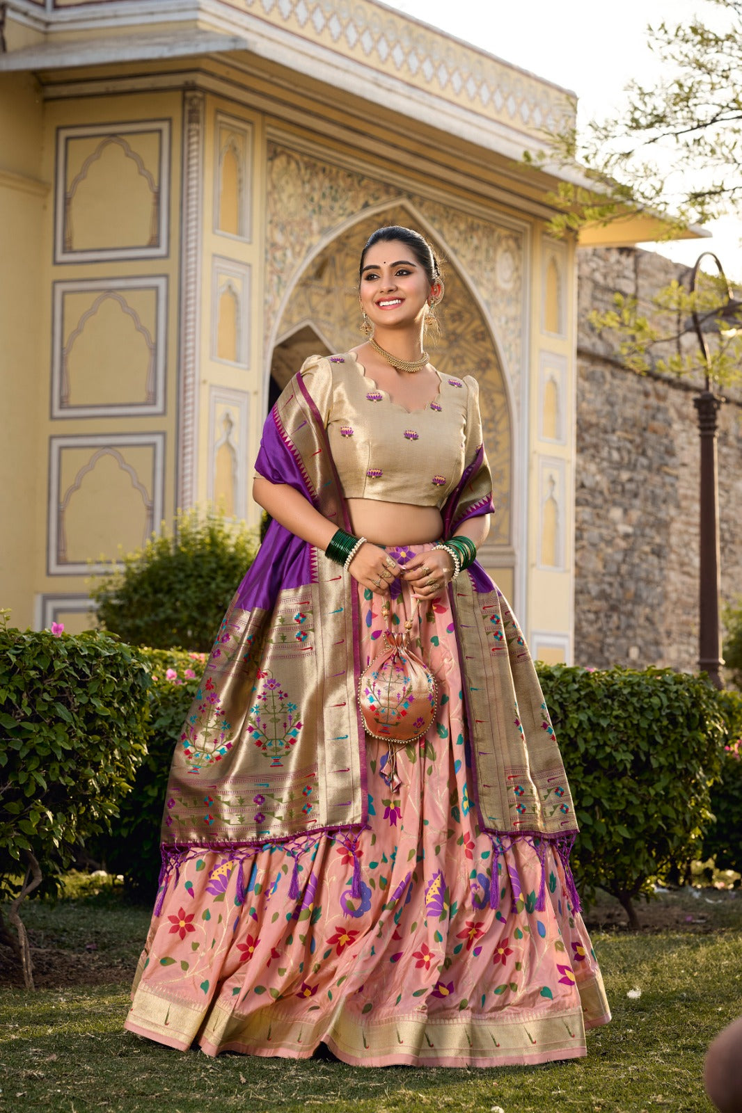 Jacquard silk lehenega choli