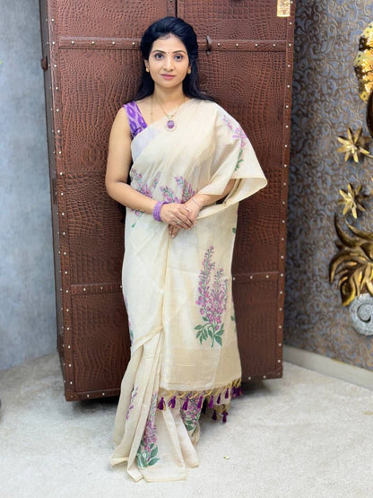 Plain linen saree