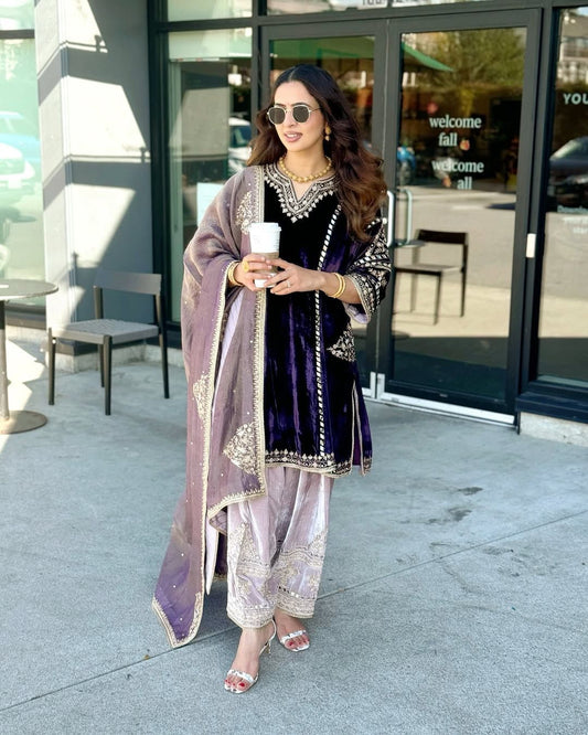 Viscose velvet sharara suit